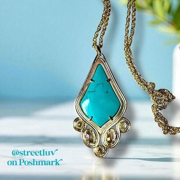 NWT Kendra Scott Teresa Pendant Necklace Gold Teal - Picture 3 of 7